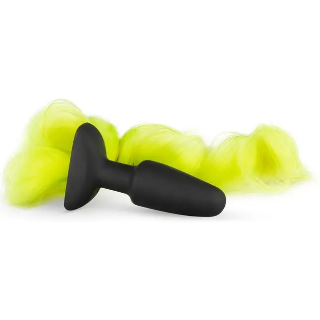 Черная анальная пробка с желтым хвостом Butt Plug With Tail - Fetish Collection