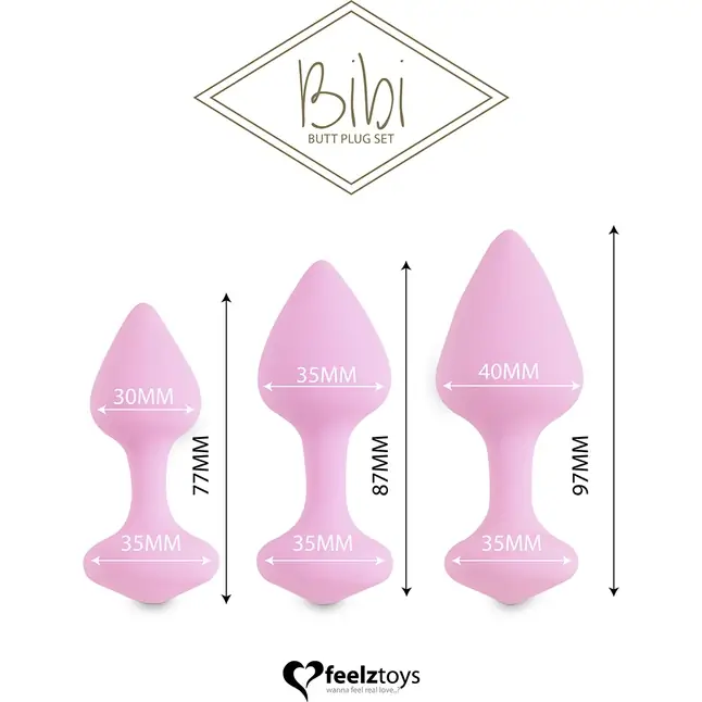 Набор из 3 нежно-розовых анальных пробок Bibi Butt Plug Set. Фотография 2.
