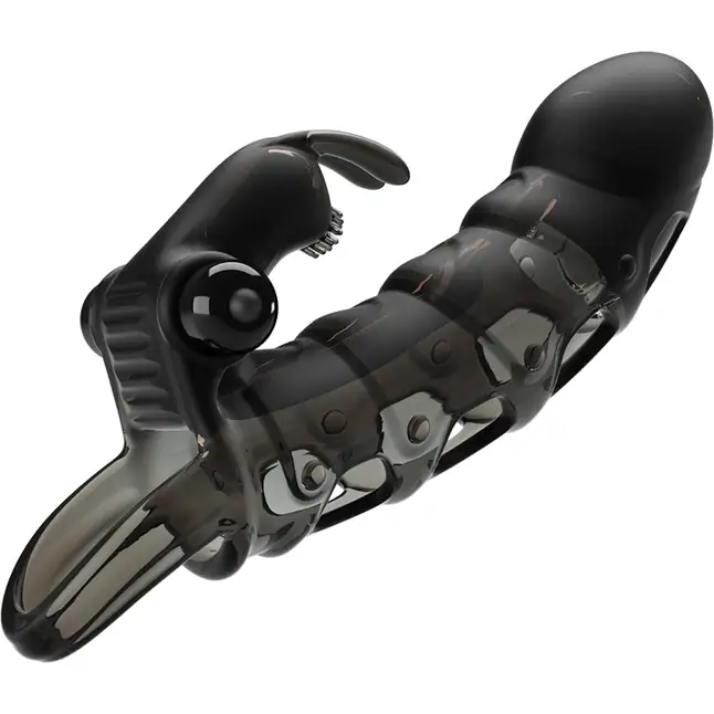 Черная закрытая насадка с подхватом мошонки и стимулятором клитора - 19,2 см - Pretty Love