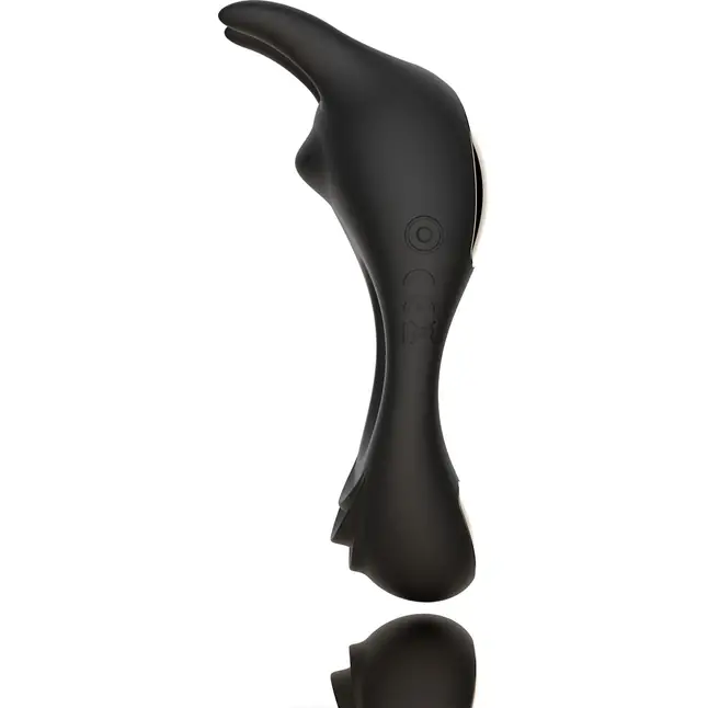 Черное эрекционное кольцо с двумя моторами Zeus Dual Vibe Cock Ring. Фотография 2.