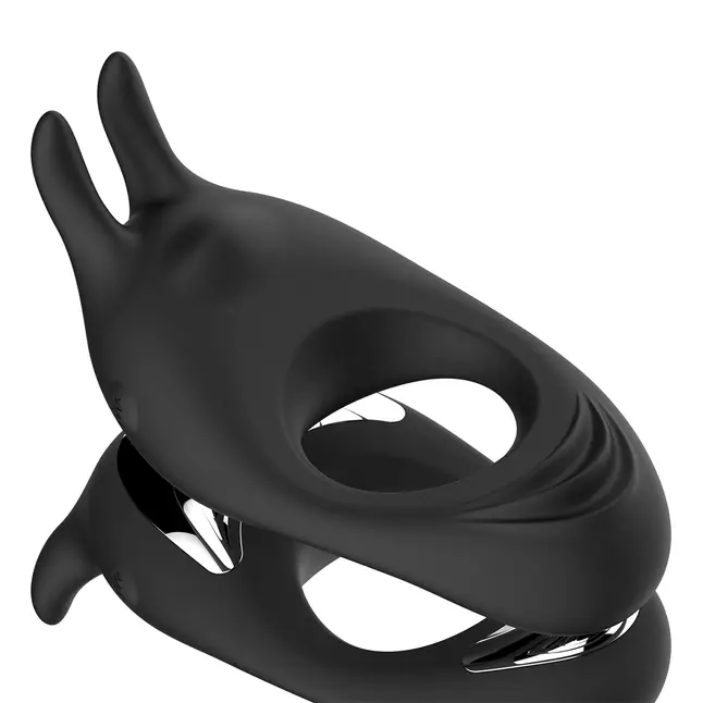 Черное эрекционное кольцо с двумя моторами Zeus Dual Vibe Cock Ring. Фотография 3.