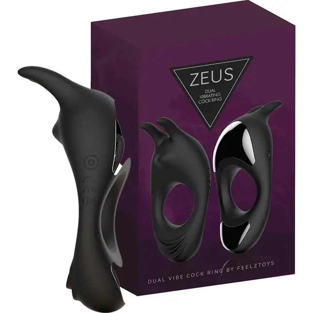 Черное эрекционное кольцо с двумя моторами Zeus Dual Vibe Cock Ring. Фотография 4.