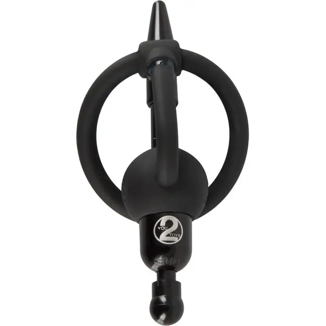 Черный силиконовый дилятор с вибрацией и кольцом PenisPlug with a Glans Ring Vibration - You2Toys. Фотография 2.