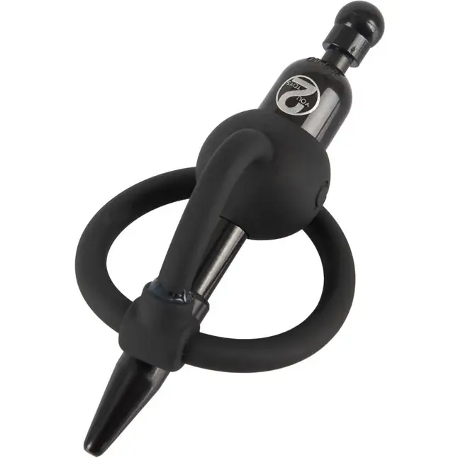 Черный силиконовый дилятор с вибрацией и кольцом PenisPlug with a Glans Ring Vibration - You2Toys. Фотография 3.