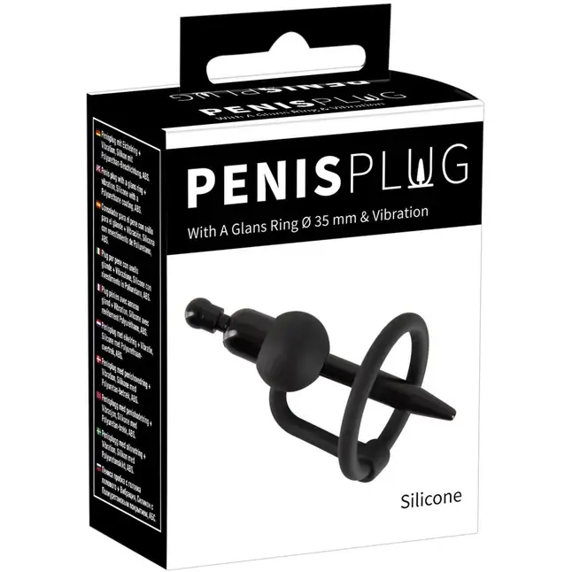 Черный силиконовый дилятор с вибрацией и кольцом PenisPlug with a Glans Ring Vibration - You2Toys. Фотография 7.