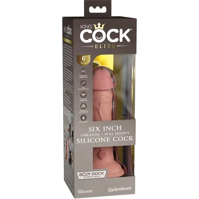 Телесный вибратор-реалистик на присоске 6 Vibrating Silicone Dual Density Cock - 17,8 см - King Cock Elite. Фотография 2.