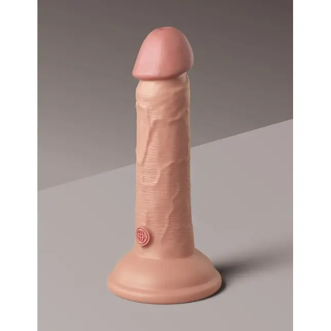 Телесный вибратор-реалистик на присоске 6 Vibrating Silicone Dual Density Cock - 17,8 см - King Cock Elite. Фотография 7.