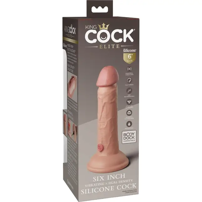 Телесный вибратор-реалистик на присоске 6 Vibrating Silicone Dual Density Cock - 17,8 см - King Cock Elite. Фотография 8.