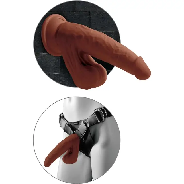 Коричневый фаллоимитатор на присоске 8 Triple Density с подвижной мошонкой - 20,3 см - King Cock Plus. Фотография 5.