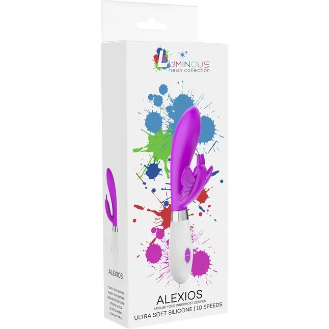 Ярко-розовый вибратор Alexios с клиторальной бабочкой - 21 см - Luminous. Фотография 5.
