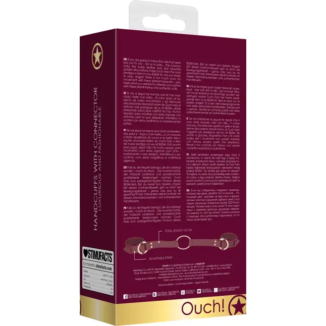 Бордовая фиксация на руки Handcuff With Connector - Ouch!. Фотография 5.