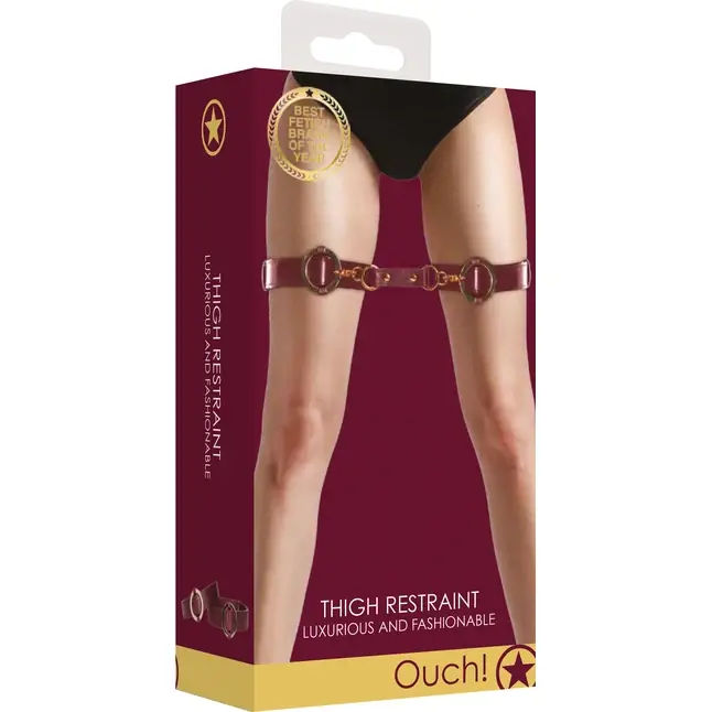 Бордовая фиксация на бёдра Thigh Cuffs - Ouch!. Фотография 4.
