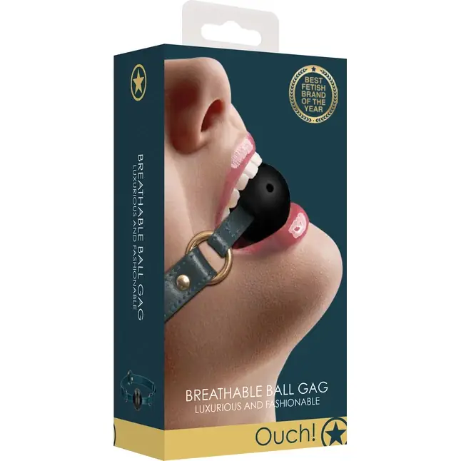 Кляп-шар на зеленых ремешках Breathable Ball Gag - Ouch!. Фотография 4.