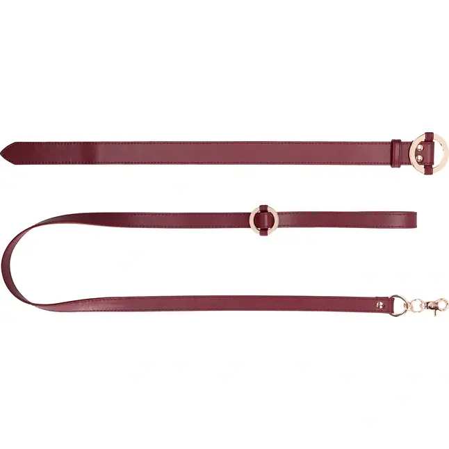 Бордовый ошейник с поводком Collar With Leash - Ouch!. Фотография 2.