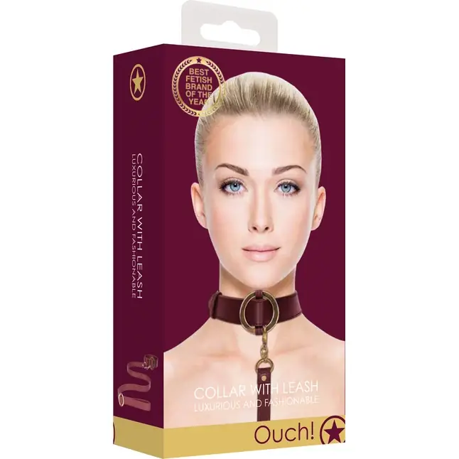 Бордовый ошейник с поводком Collar With Leash - Ouch!. Фотография 4.