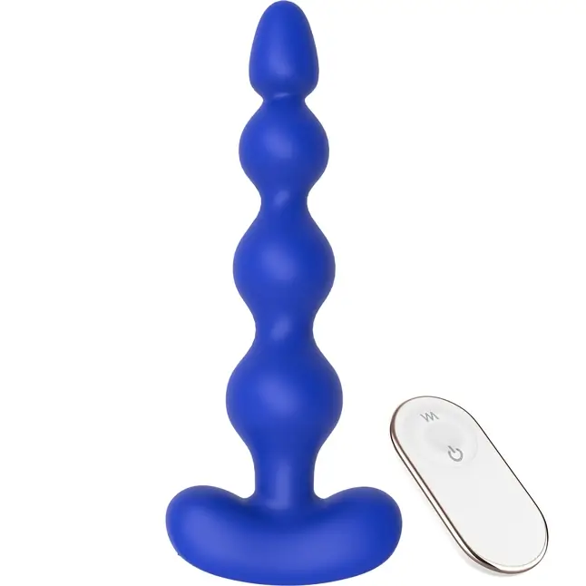 Синяя анальная виброелочка с пультом ДУ Remote Anal Bead - 18 см - Cheeky Love