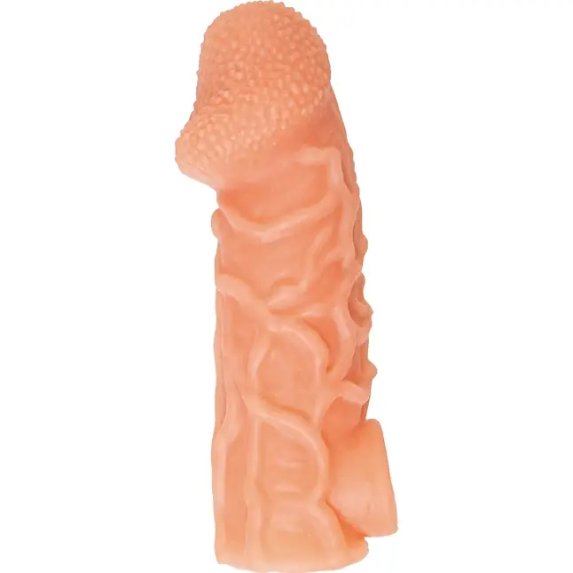 Телесная закрытая насадка с венками Cock Sleeve 006 Size L - 17,6 см. Фотография 3.