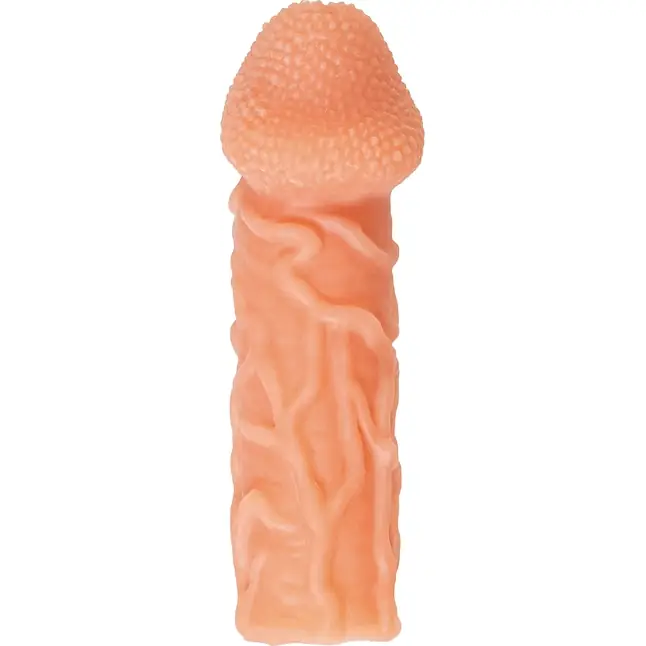 Телесная закрытая насадка с венками Cock Sleeve 006 Size L - 17,6 см. Фотография 4.