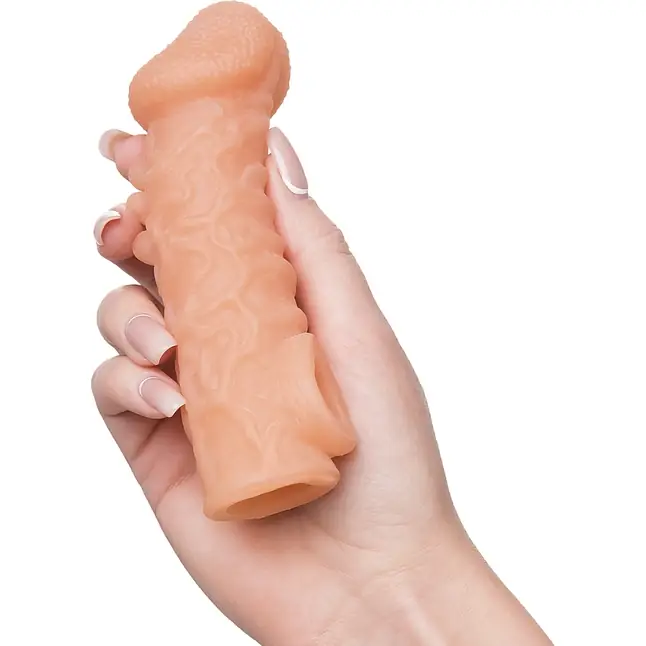 Телесная закрытая насадка с шершавой головкой Cock Sleeve 007 Size S - 13,8 см. Фотография 2.