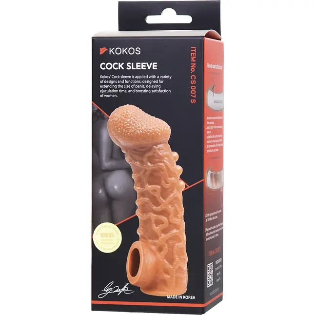 Телесная закрытая насадка с шершавой головкой Cock Sleeve 007 Size S - 13,8 см. Фотография 7.
