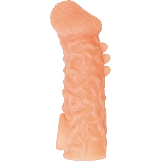 Телесная закрытая насадка с шершавой головкой Cock Sleeve 007 Size M - 15,6 см. Фотография 3.