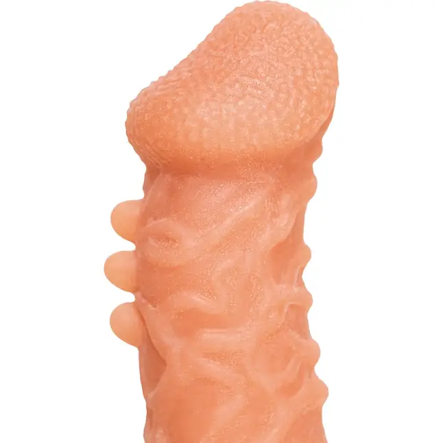 Телесная закрытая насадка с шершавой головкой Cock Sleeve 007 Size M - 15,6 см. Фотография 6.