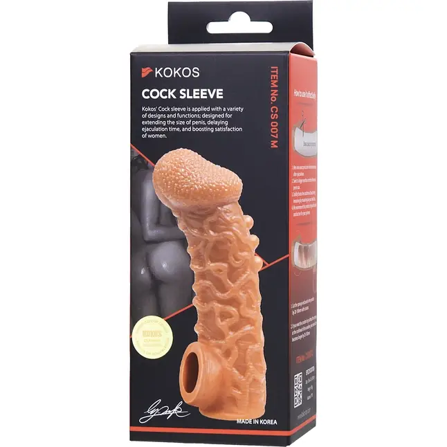 Телесная закрытая насадка с шершавой головкой Cock Sleeve 007 Size M - 15,6 см. Фотография 7.