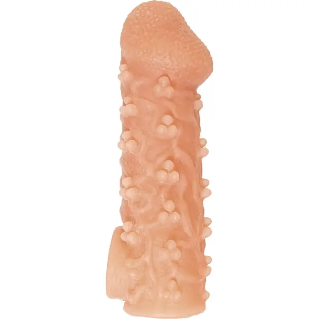 Телесная закрытая насадка с пучками шишечек Cock Sleeve 009 Size S - 13,8 см. Фотография 3.