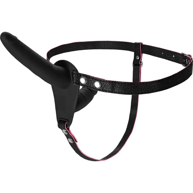 Черный страпон на ремнях с вагинальной пробкой - 15 см - Black Red