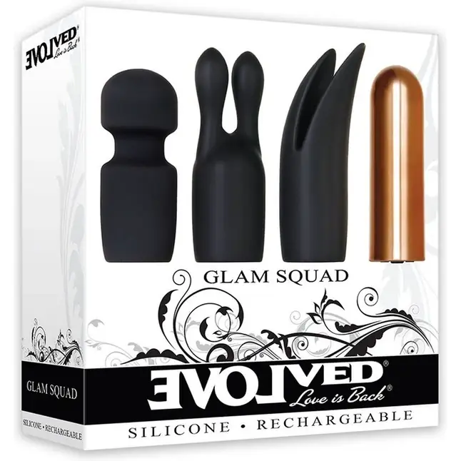 Золотистая вибропуля с 3 черными насадками Glam Squad. Фотография 8.