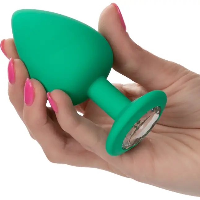 Набор из трёх зеленых анальных пробок с кристаллом Cheeky Gems - Anal Toys. Фотография 2.