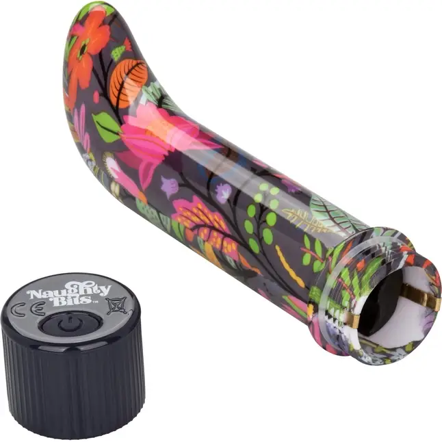 Черный мини-вибратор с цветочным принтом Lil Fucker Mini G-Spot Vibrator - 12,75 см - Naughty Bits. Фотография 7.