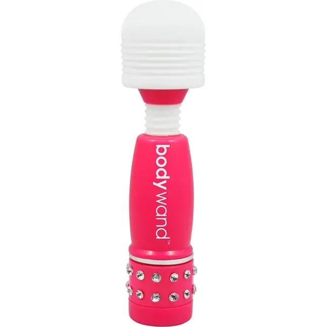 Розово-белый жезловый мини-вибратор с кристаллами Mini Massager Neon Edition