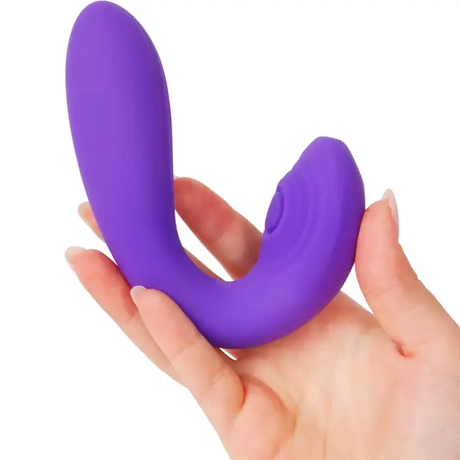 Фиолетовый изогнутый вибромассажер двойного действия - 18 см - COSMO ORGASM. Фотография 2.