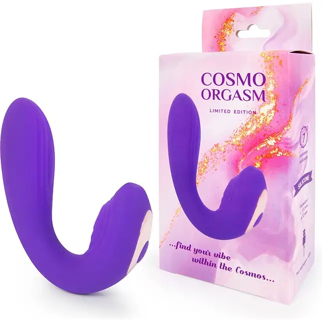 Фиолетовый изогнутый вибромассажер двойного действия - 18 см - COSMO ORGASM. Фотография 5.