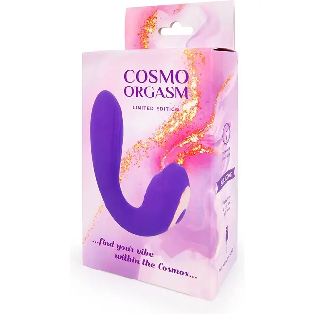 Фиолетовый изогнутый вибромассажер двойного действия - 18 см - COSMO ORGASM. Фотография 6.