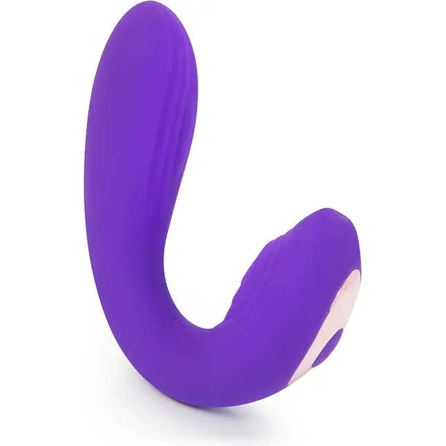 Фиолетовый изогнутый вибромассажер двойного действия - 18 см - COSMO ORGASM