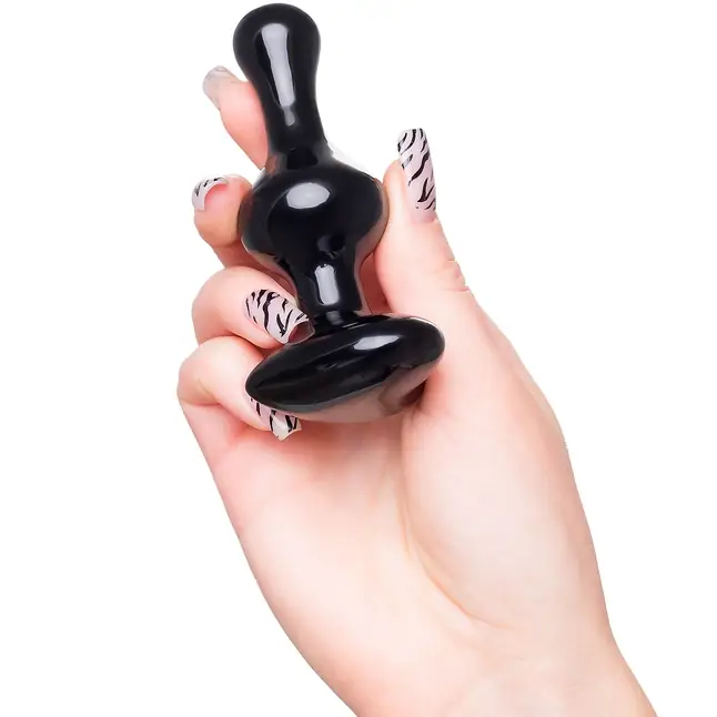 Черная фигурная анальная втулка - 9,8 см - Sexus Glass. Фотография 3.