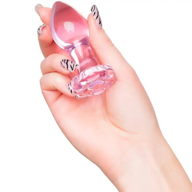 Розовая анальная втулка из стекла - 8,3 см - Sexus Glass. Фотография 3.