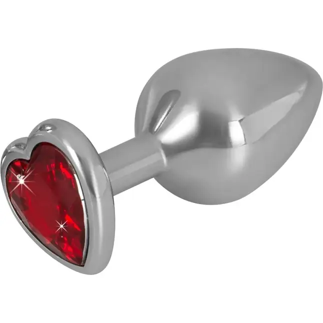 Серебристая анальная втулка с красным кристаллом - 8,2 см - You2Toys