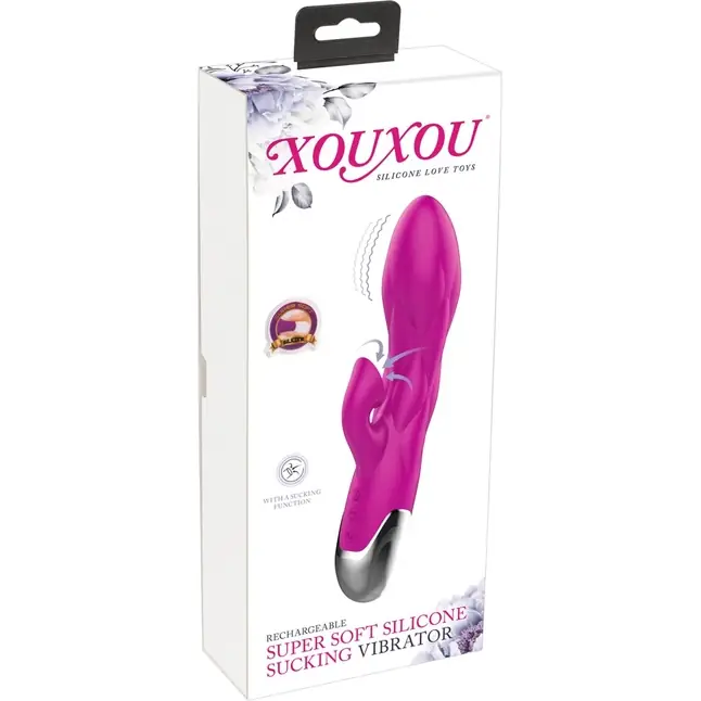 Лиловый вибратор-кролик Super Soft Silicone Sucking Vibrator - 20 см. Фотография 11.
