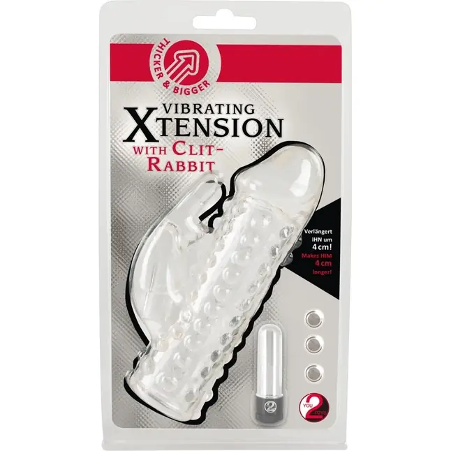 Насадка на пенис с клиторальным вибростимулятором Vibrating XTension with Clit-Rabbit - 17 см - You2Toys. Фотография 5.