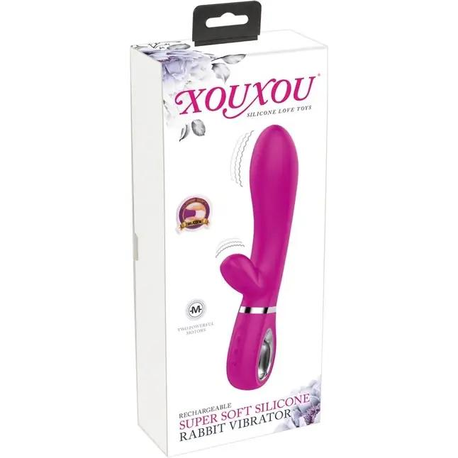 Лиловый вибратор с клиторальным отростком Super Soft Silicone Rabbit Vibrator - 20,2 см. Фотография 7.