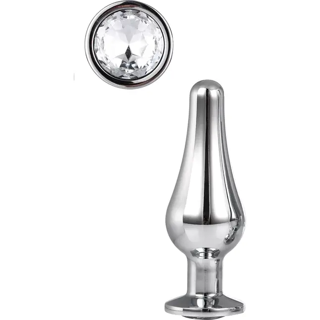 Серебристая анальная пробка с кристаллом Silver Pleasure Plug S - 9 см - Gleaming Love