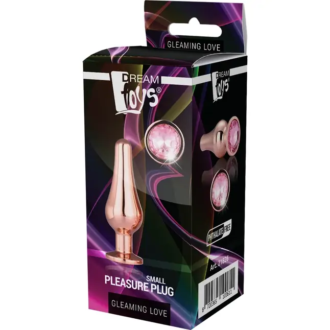 Золотистая анальная пробка с кристаллом Rose Gold Pleasure Plug S - 9 см - Gleaming Love. Фотография 2.
