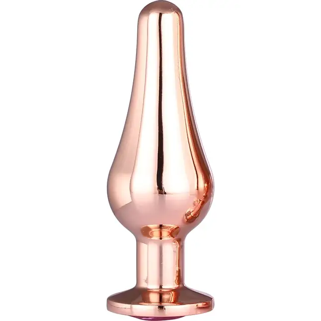 Золотистая анальная пробка с кристаллом Rose Gold Pleasure Plug S - 9 см - Gleaming Love. Фотография 3.