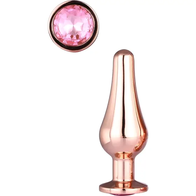 Золотистая анальная пробка с кристаллом Rose Gold Pleasure Plug S - 9 см - Gleaming Love