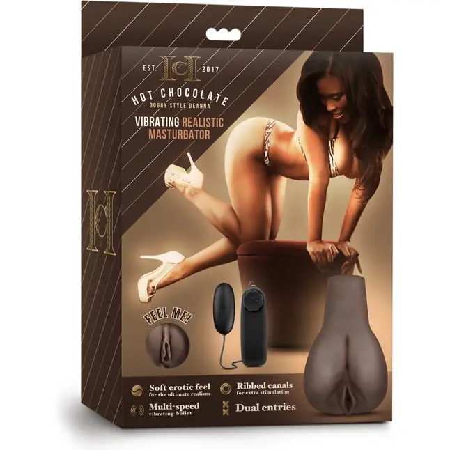 Коричневый мастурбатор-вагина Doggy Style Deanna Vibrating Realistic Masturbator - Hot Chocolate. Фотография 3.