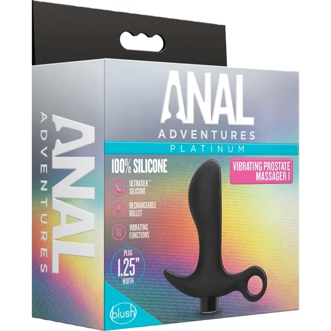 Черный анальный вибратор Silicone Vibrating Prostate Massager 01 - 10,8 см - Anal Adventures Platinum. Фотография 2.