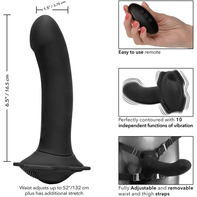 Черный женский страпон с вибрацией Me2 Remote Rumbler - 16,5 см - Her Royal Harness. Фотография 3.